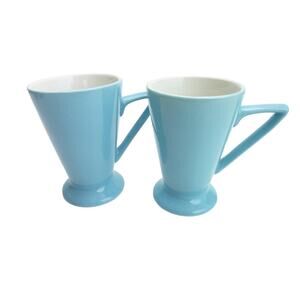 Vintage Blue Footed Coffee Mugs Tea Cups Set of 2